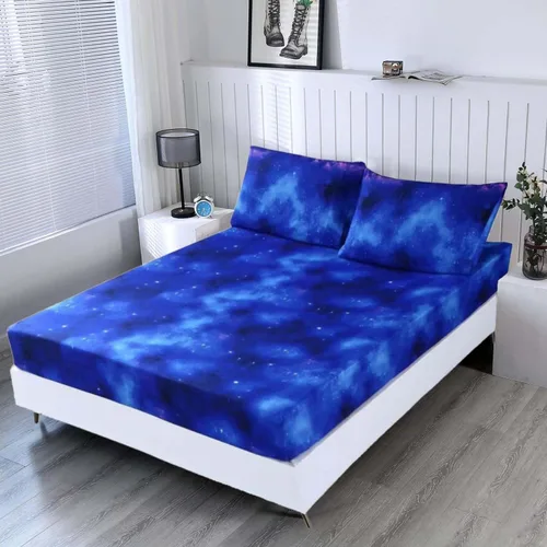 Miniatura 11 de SDIII Juego de sábanas ajustadas azules de 3 piezas tamaño individual, ropa de cama en una bolsa, ropa de cama Galaxy tamaño individual ajustada