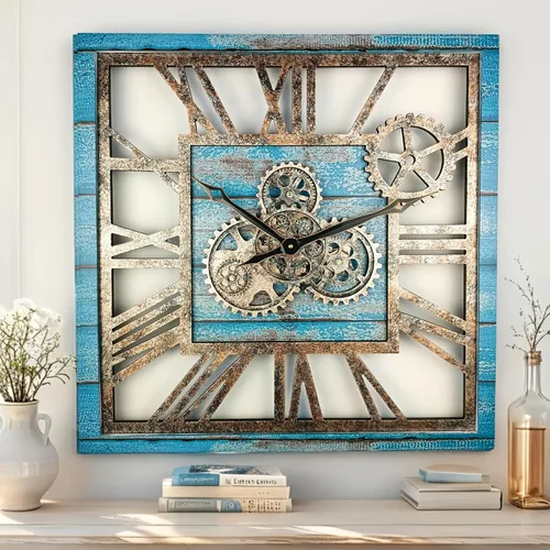 ImprovingLife The Gears Clock - Reloj de pared cuadrado con engranaje móvil real de 24 pulgadas, estilo vintage, industrial, de gran tamaño, casa de