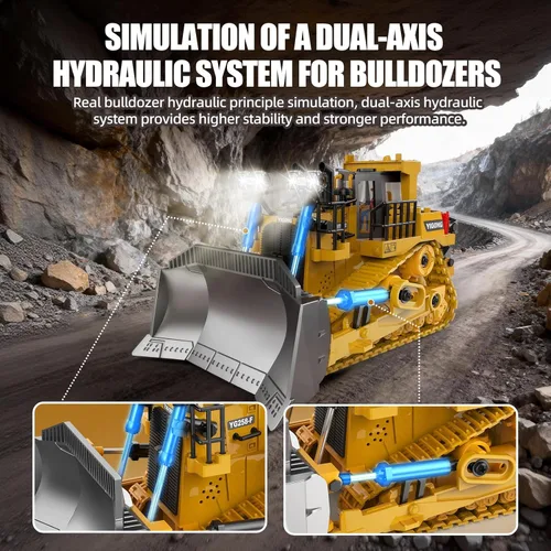 Miniatura 5 de Bulldozer de juguete RC con hoja de metal, luz y sonido, 9CH 2.4GHz control remoto camión de construcción, tractor topador juguetes para niños de 3