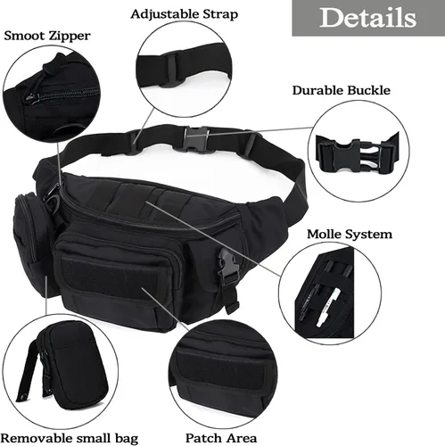 Miniatura 3 de Riñoneras tácticas, bolsa militar para la cintura, bolsas de cinturón de cadera para senderismo, escalada, pesca, ciclismo, caza con parche