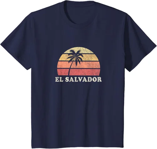 Miniatura 75 de El Salvador Vintage 70s Retro Throwback Design Camiseta, Azul