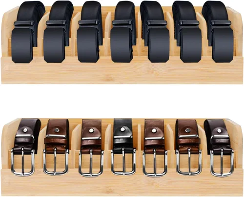 Miniatura 9 de GTI Organizador de cinturón, 2 unidades, 6 compartimentos, organizador de cinturón para armario y cajón, vitrina de bambú para corbata y cinturón