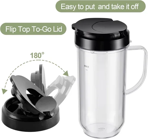 Miniatura 6 de Equust 4 tazas altas de 22 onzas con tapas abatibles para llevar, piezas de repuesto compatibles con vasos mezcladores Magic Bullet de 250 W MB1001