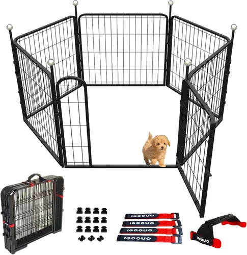 Miniatura 15 de Jaulas Portátiles para Perros y Corralito, Jaula de Metal de 32 Pulgadas para Perros Pequeños/Medianos, para Interior/Exterior, Correas