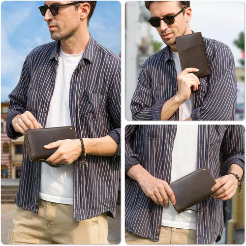 Miniatura 2 de Funda de cuero de grano superior para pasaporte de viaje para hombre y mujer, hecha a mano para 4 pasaportes y múltiples tarjetas, bloqueo RFID