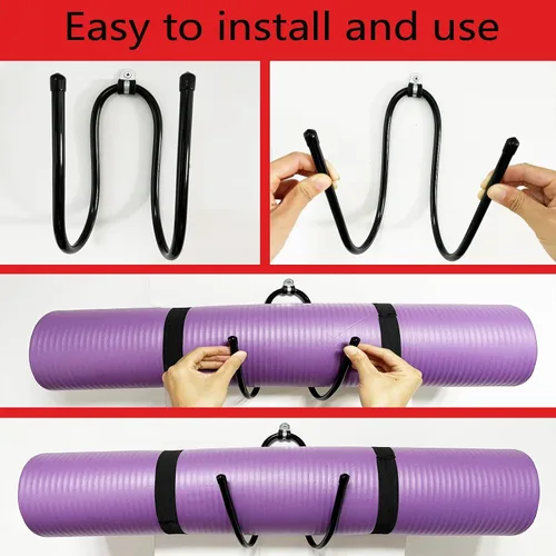 Miniatura 5 de Paquete de 2 soportes grandes para esterillas de yoga de montaje en pared, organizador de estante de pared para esterilla de yoga/ruedas, rodillo