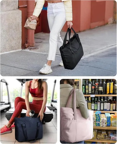 Miniatura 7 de BAGSMART Bolsa de mano para mujer, bolsa plegable con cremallera, bolsa de hombro grande con asa superior para viajes, trabajo