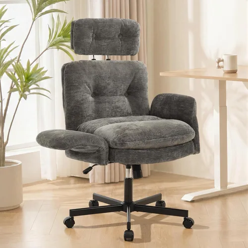Miniatura 15 de FiveWillowise - Silla cruzada con brazos ajustables y respaldo alto, asiento ancho grueso, silla de oficina en casa, sillas de tocador de maquillaje