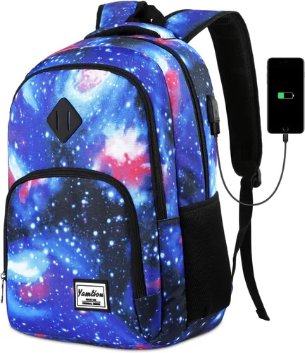 Miniatura 17 de Mochila escolar YAMTION para adolescentes, mochila con USB para preparatoria y universidad, camuflaje azul