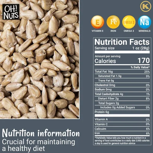 Miniatura 2 de Oh! Nuts Semillas de girasol sin cáscara – tostado sin sal – 2 libras – Snack potenciador de energía saludable – Empaquetado en bolsa con cierre