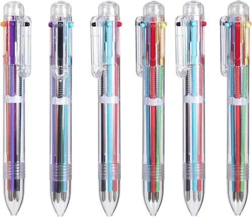 Paquete de 23 bolígrafos multicolor de 0.020 in, 6 en 1, retráctiles, 6 colores, bolígrafo de barril transparente para suministros de oficina