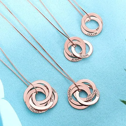Miniatura 4 de Getname Necklace Collar de anillo ruso grabado personalizado personalizado con nombre de la familia, collar de plata esterlina 925, joyería