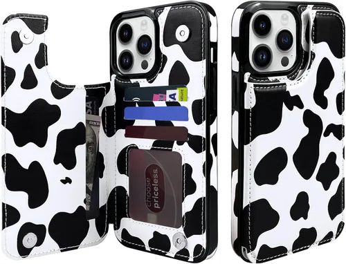 Miniatura 11 de Funda tipo cartera de piel con tapa compatible con iPhone 13 Pro Max de 6.7 pulgadas, para mujeres y niñas con tarjetero y doble cierre magnético