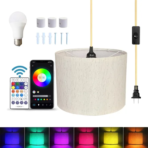 Miniatura 9 de ZSLAIFU Lámpara colgante de 15 pies con interruptor, luces colgantes blancas con cable enchufable, lámpara colgante con control remoto, lámpara