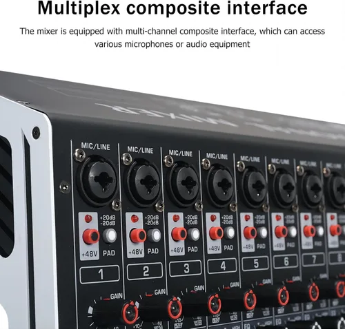 Miniatura 4 de W IN-MIX Mezclador de audio profesional DX16 DJ de 16 canales con 99 efectos DSP, ecualizador de 7 bandas, botón independiente de encendido