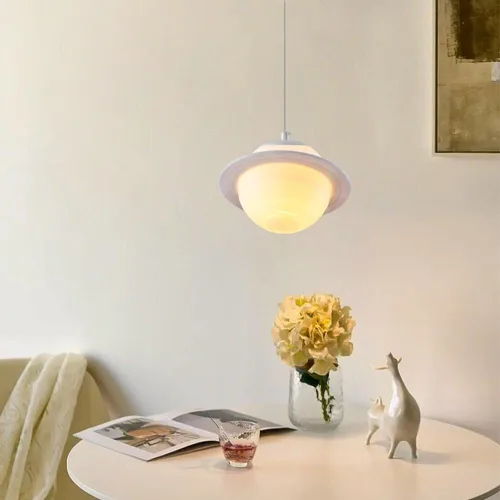Miniatura 3 de Lámpara colgante de planeta con anillo de impresión 3D con bolas blancas, lámpara colgante de techo moderna para dormitorio, comedor, mesa