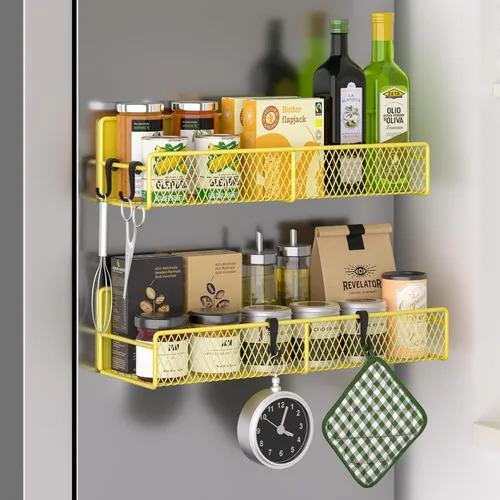 Miniatura 20 de Estante magnético para especias para refrigerador, paquete de 7 estantes magnéticos fuertes 100% de metal, organizador de especias con soporte