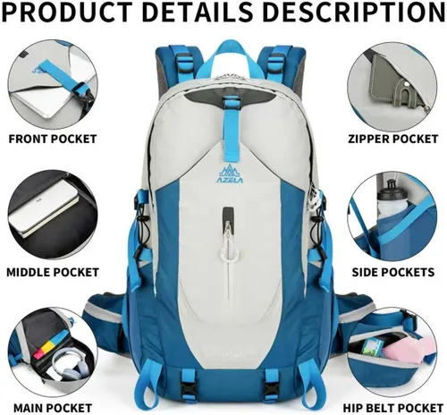 Miniatura 3 de Mochila de senderismo de 40 L para hombres y mujeres, ligera, impermeable, plegable, para campamento, viajes, con cubierta para la lluvia