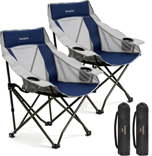 Miniatura 9 de SUNNYFEEL Sillas de campamento ligeras de gran tamaño para adultos, silla plegable portátil con bolsillos laterales y hueco para tazas para playa