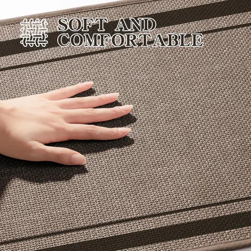 Miniatura 5 de chakme Juego de 2 alfombras de baño ultrafinas, absorbentes, antideslizantes, lavables a máquina, color beige oscuro, 17 x 24 pulgadas + tapete