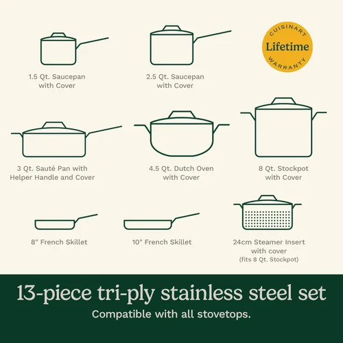 Miniatura 6 de Cuisinart FCT-13 Juego de Utensilios de Cocina de 13 Piezas French Classic Tri-Ply, Plateado