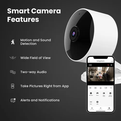 Miniatura 3 de Feit Electric Cámara de seguridad para interiores con detección de movimiento, visión nocturna de 30 pies, cabezal ajustable de 360°, WiFi de 2.4