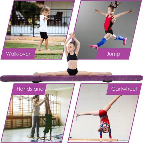Miniatura 7 de Giantex Haz de equilibrio de 7/8/9 pies, haz de gimnasia plegable con asas de transporte, base de goma antideslizante para niños, haz de gimnasia