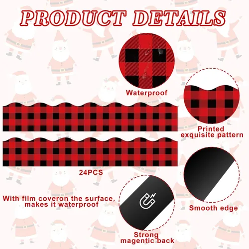 Miniatura 3 de Whaline 24 calcomanías magnéticas para tablero de anuncios de Navidad, color rojo y negro, a cuadros, para aula, Navidad, escuela, oficina, fiesta