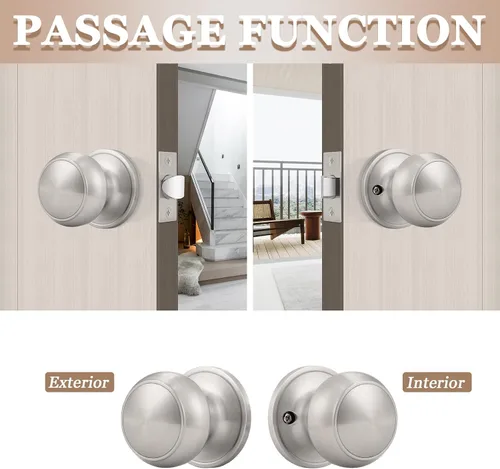 Miniatura 4 de Probrico - Paquete de 2 perillas redondas de paso (perillas sin cerradura), sin llave, cerradura de puerta interior/exterior, perillas de paso