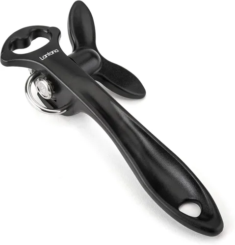 Miniatura 4 de Lantana Abrelatas de borde liso con elevador de tapa de botella, abrelatas de seguridad manual de mano - negro/acero inoxidable