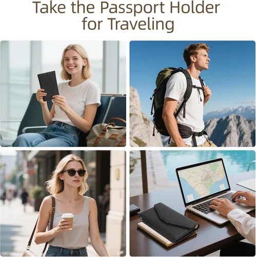 Miniatura 30 de Zoppen - Billetera de viaje con bloqueo RFID multiusos (Ver.4) Portatarjetas de pasaporte y vacunas, organizador de documentos de tres pliegues