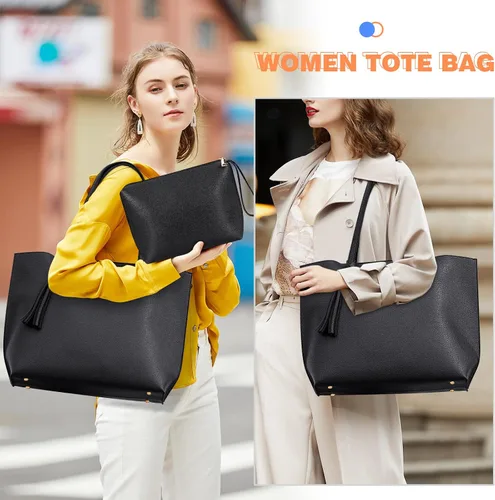 Miniatura 6 de Bolsa de mano para mujer, monederos y bolsos de cuero con borlas, juego de 2
