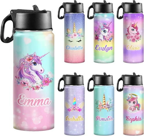 Miniatura 8 de Personalized Kids Water Bottles with Name for School Double Wall Custom 18 oz Stainless Steel Insulated Water Cup with Straw Lid Customized Gifts