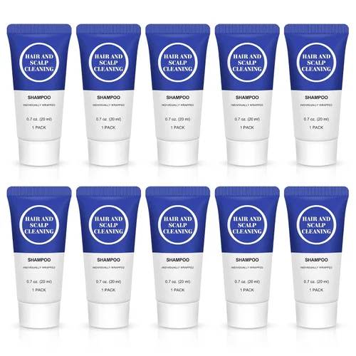 Champú tamaño viaje, mini champú en gel, 0.7 onzas líquidas envueltas individualmente a granel, muestra de prueba, kit pequeño de artículos de