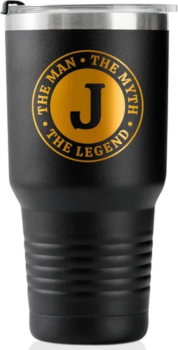 Miniatura 40 de Taza The Man the Myth the Legend con iniciales, vaso de viaje de acero inoxidable con monograma para hombres, divertida taza de café personalizada