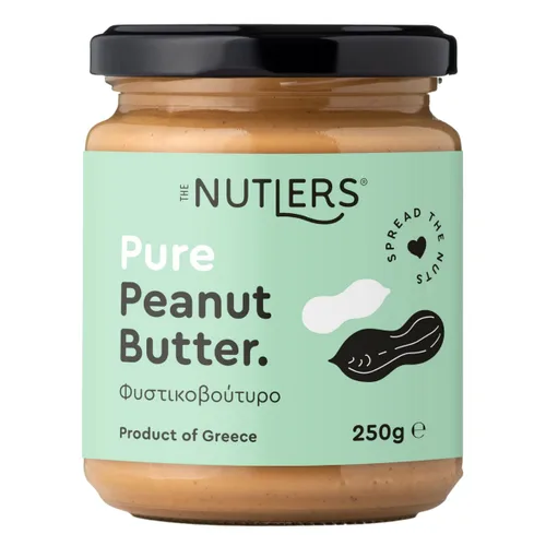 THE NUTLERS Mantequilla de maní 100% pura y natural, hecha con cacahuetes 100% griegos, sin sal, azúcar o conservantes añadidos (1 paquete (1 tarro