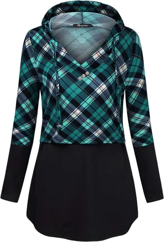 Miniatura 2 de QUINEE sudadera con capucha para mujer de manga larga a cuadros, bloque