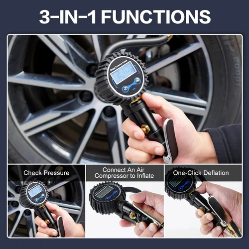 Miniatura 3 de Medidor digital de presión de neumáticos con inflador, portabrocas de aire resistente de 250 PSI y accesorios de compresor con acoplador de conexión