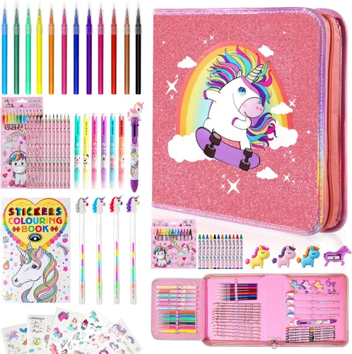CozyJoyz Set de Marcadores Lavables de Unicornio, Set de Colorear y Manualidades de 59 Piezas para Niños, Suministros de Arte y Dibujo Regalos de