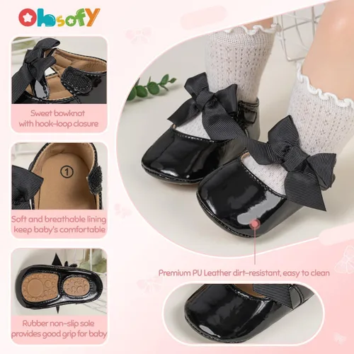 Miniatura 5 de ohsofy Zapatos planos antideslizantes con lazo para niñas y bebés, zapatos de vestir para boda, zapatos de cuna para bebés y niñas pequeñas