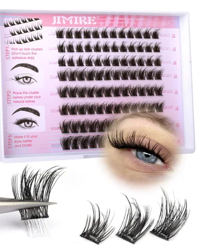 Miniatura 16 de JIMIRE Pestañas postizas de aspecto natural, pestañas postizas esponjosas y finas, pestañas de ojo de gato con banda fina, pestañas postizas