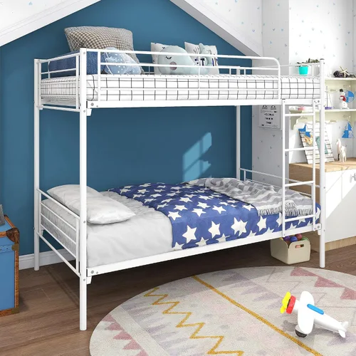 Miniatura 17 de Cama baja de tamaño individual con tobogán y escalera, marco de cama con barandillas de seguridad y techo en forma de casa, para dormitorio