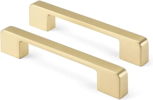 Miniatura 22 de Rergy Tiradores de cocina para gabinetes, paquete de 10 unidades doradas de 5 pulgadas con agujero central, herrajes cuadrados para cajones de Oro