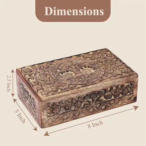 Miniatura 3 de Ajuny Cajas de Joyería de Madera Cajas Decorativas Antiguas con Tallado del Árbol de la Vida para Decoración de Mesa de Centro Regalo de Cumpleaños