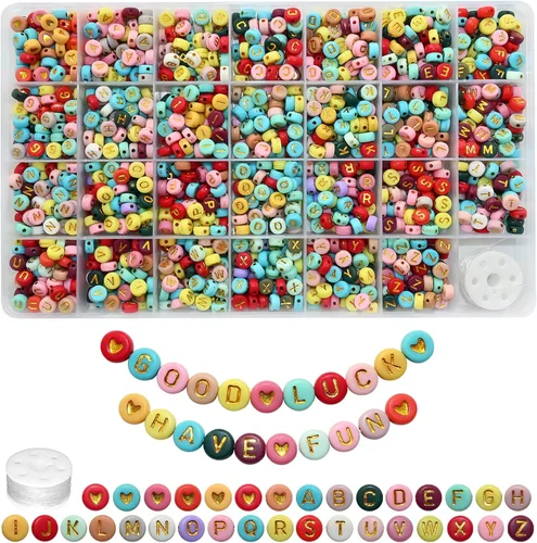 Miniatura 25 de Amaney – 1600 piezas, cuentas acrílicas del alfabeto, 31 estilos, corazón, número, estrella y sonriente, cuentas de 4 x 7 mm para hacer joyería