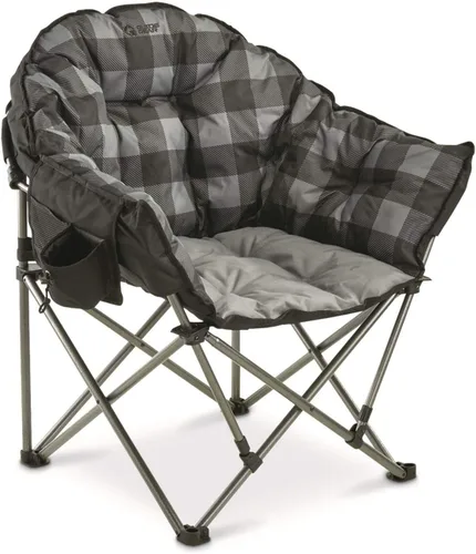 Guide Gear Silla de camping Club, de gran tamaño, portátil, plegable con asientos acolchados, capacidad de 500 libras, color gris a cuadros Gris