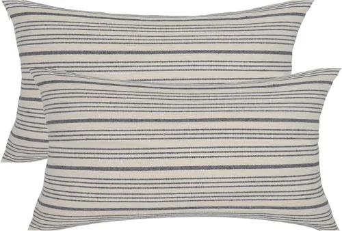 Miniatura 13 de Fundas de almohada negras de lino para granja, fundas de almohada decorativas a rayas para exteriores, fundas de almohada cuadradas para sofá, cama