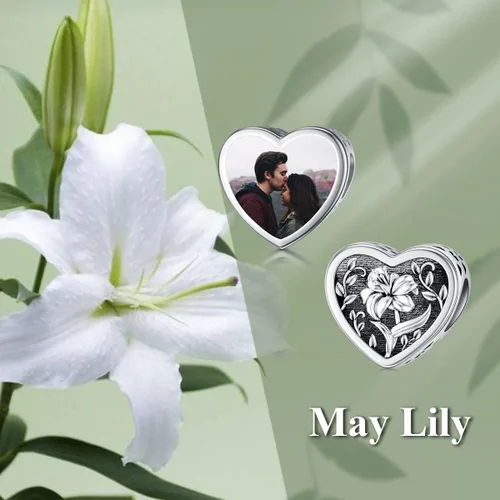 Miniatura 5 de PEIMKO Dije personalizado de plata de ley con diseño de corazón de flor de nacimiento y corazón de flor de nacimiento, pulsera de serpiente, regalo