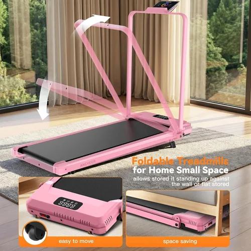 Miniatura 7 de ANCHEER Cinta de correr con inclinación del 12%/15% de 3.5HP, máquina plegable para debajo del escritorio con barra de mano, capacidad de 320-450lb