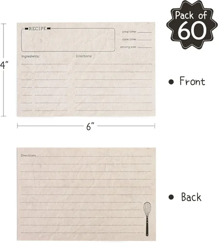 Miniatura 2 de LotFancy Tarjetas de recetas, 4 x 6 pulgadas, 60 unidades, doble cara, cartulina de receta en blanco, tarjetas de índice de recetas vintage